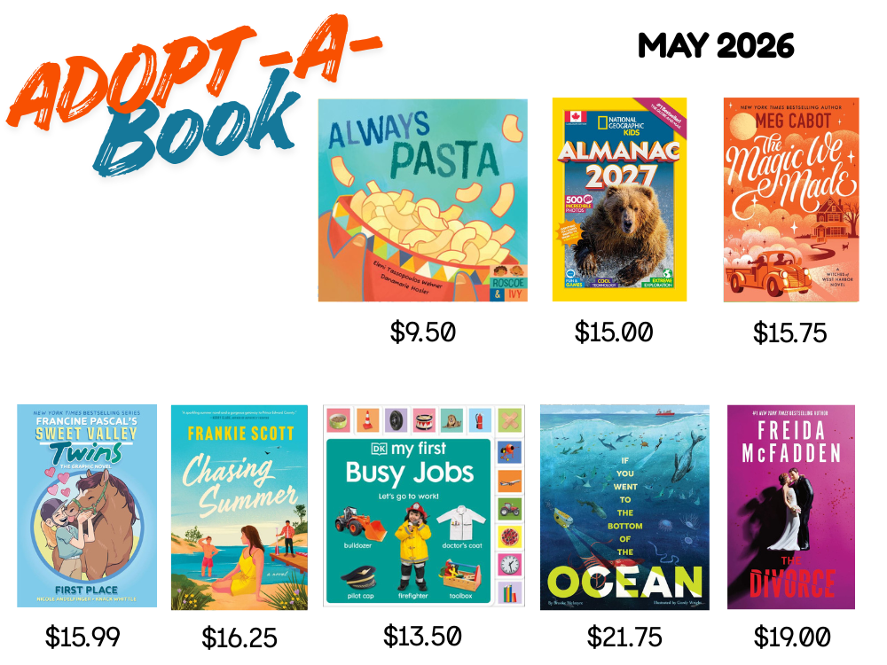 An image of books available to adopt to allow the library to purchase more books.